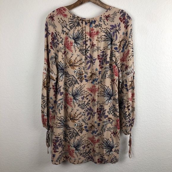 WAYF Boho Floral Tan Long sleeve Dress Small - Picture 6 of 8